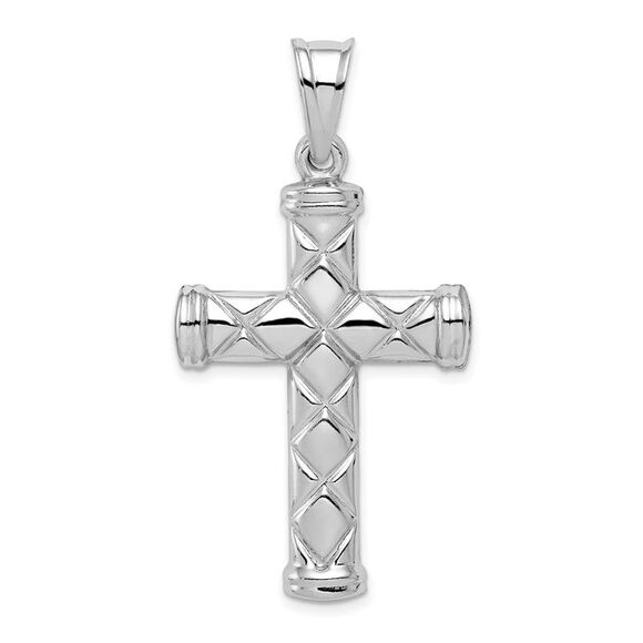 Sterling Silver Rhodium-Plated Hollow 3D Cross Pendant, 25 x 47mm